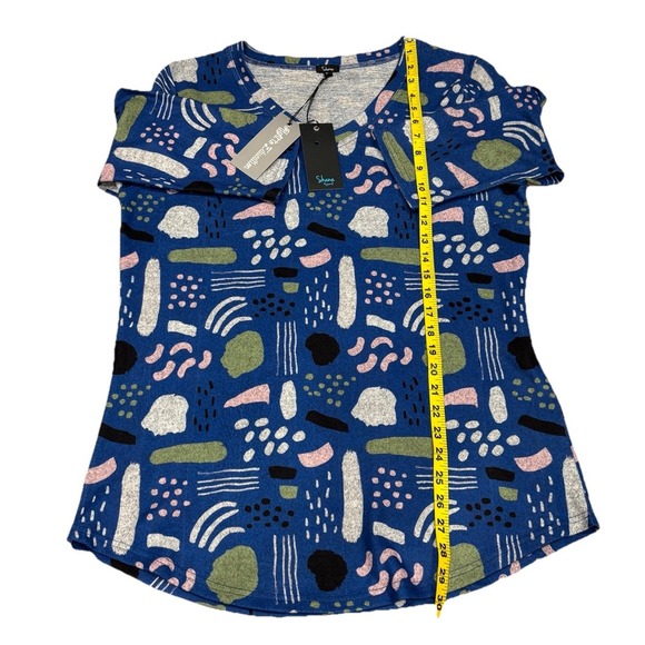 NWT Abstract Print V-Neck Tunic Top by Shana Apparel Size Medium Blue 3/4 Sleeve - Picture 5 of 11